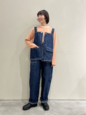 「PAR ICI（パーリッシィ）のギンガムジャガード クルーネックカットソー（Tシャツ/カットソー）」を使った、PAR ICIさん（レディース・154cm）の冬コーディネート