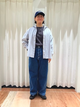 「アイテム（ステンカラーコート、ブルー系）」を使った、PAR ICIさん（レディース・158cm）の冬コーディネート