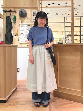「PAR ICI（パーリッシィ）の13OZデニム ワイドタックパンツ（デニムパンツ、ブルー系）」を使った、PAR ICIさん（レディース・158cm）の夏コーディネート