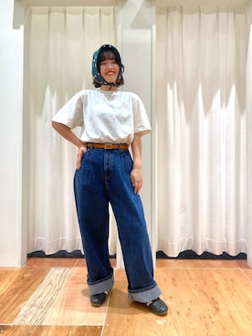 「PAR ICI（パーリッシィ）のホーク レザーベルト（ベルト、ブラウン系）」を使った、PAR ICIさん（レディース・158cm）の夏コーディネート