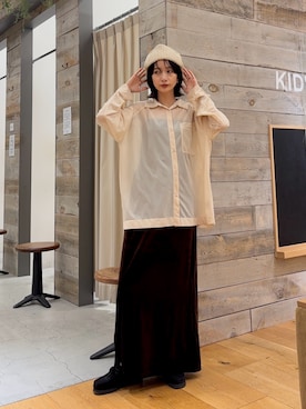 「アイテム（ニットキャップ/ビーニー）」を使った、山口悠さん（レディース・160cm・20代）の秋コーディネート