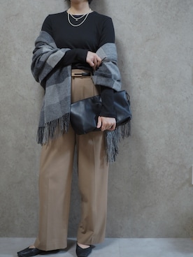 「florist（フローリスト）のフレームCバックル細めPUレザーベルト（ベルト、ブラック系）」を使った、Riiさん（レディース・165cm）の冬コーディネート