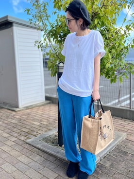 「ハンチング」｜「アイテム（トートバッグ）」を使った、zooさん（レディース・155cm）の夏コーディネート