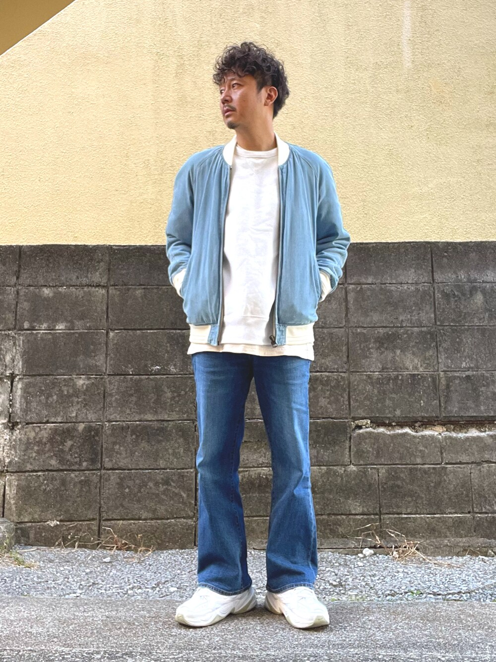 「かき集め」｜「Ron Hermanのアイテム（ジャケット/アウター、ブルー系）」を使った、Munehiro.Tさん（メンズ・170cm）の秋コーディネートの1枚目の写真