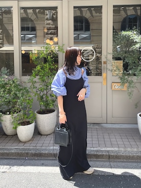 「Omekashi（オメカシ）のバックドレープキャミワンピース（ワンピース）」を使った、koma_manaさん（レディース・156cm）の春コーディネート