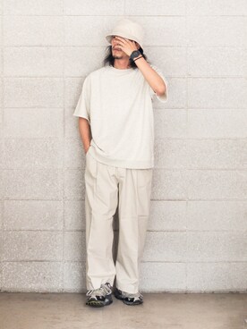 「URBAN RESEARCH DOORS（アーバンリサーチドアーズ）のカットオフスウェットショートスリーブプルオーバー（Tシャツ/カットソー、ベージュ系）」を使った、Hayatoさん（メンズ・173cm）の夏コーディネート