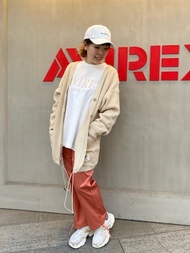 「AVIREX（アヴィレックス）のアイテム（キャップ）」を使った、HYOGOさん（レディース・155cm）の冬コーディネート