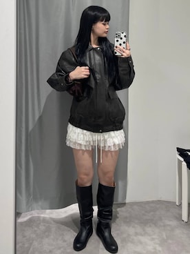 「アイテム（ライダースジャケット）」を使った、ɐʞnɹɐɥさん（レディース・165cm）の秋コーディネート