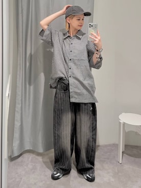 「3.3 Field Trip （3.3フィールドトリップ）の3.3 Field Trip／ストライプデニムパンツ（デニムパンツ、ブラック系）」を使った、ɐʞnɹɐɥさん（レディース・165cm）の夏コーディネート
