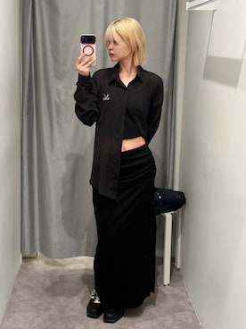 「MUCENT（ムセント）の【UNISEX】MUCENT／NUVIAシアーシャツ（シャツ/ブラウス、ブラック系）」を使った、ɐʞnɹɐɥさん（レディース・165cm）の秋コーディネート