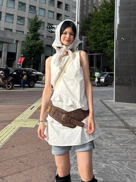 「アイテム（バンダナ/スカーフ）」を使った、ɐʞnɹɐɥさん（レディース・165cm）の夏コーディネート