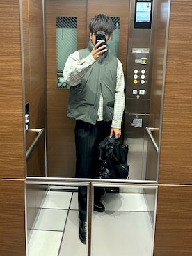 「アイテム（ダウンベスト）」を使った、もんぎ たっくとさん（メンズ・177cm・30代）の冬コーディネート