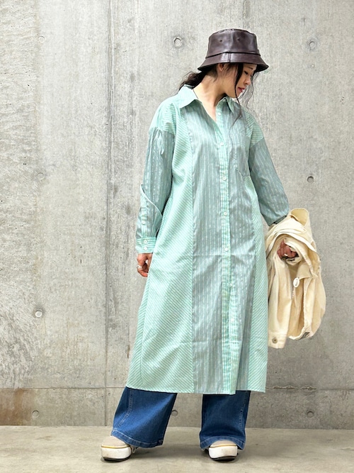 ワンピース AVIE Cover design stripe oversize shirt セール】STRIPE SHIRT ONEPIECE/ ストライプシャツワンピース