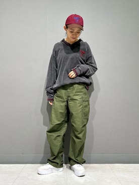 「アイテム（カーゴパンツ）」を使った、Yasさん（レディース・156cm）の秋コーディネート