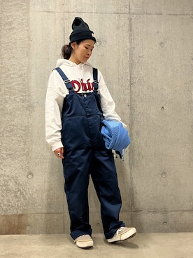 「Dickies（ディッキーズ）のアイテム（オールインワン・サロペット）」を使った、Yasさん（レディース・156cm）の冬コーディネート