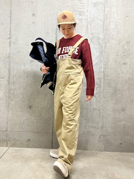 「Dickies（ディッキーズ）のアイテム（オールインワン・サロペット）」を使った、Yasさん（レディース・156cm）の冬コーディネート