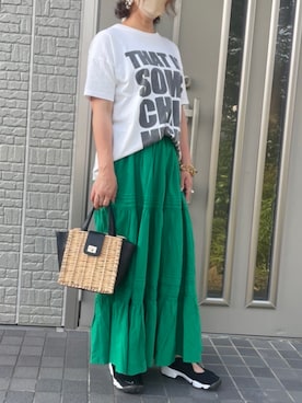 「アイテム（かごバッグ）」を使った、こりんさん（レディース・168cm）の夏コーディネート