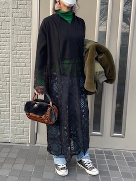 「レースワンピース」｜「アイテム（その他アウター）」を使った、こりんさん（レディース・168cm）の冬コーディネート