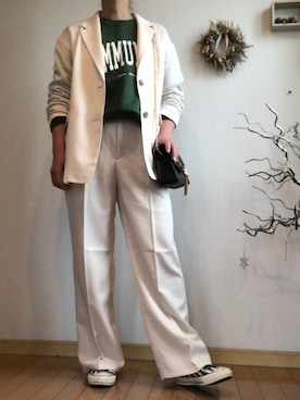 「アイテム（テーラードジャケット、ホワイト系）」を使った、こりんさん（レディース・168cm）の春コーディネート