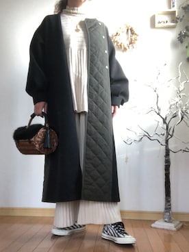 「notch.（ノッチ）のアイテム（ノーカラーコート）」を使った、こりんさん（レディース・168cm）の秋コーディネート