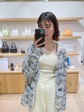 「mystic（ミスティック）のMIXカラー柄編みニット（ニット/セーター、ブルー系）」を使った、イワサキ カオリさん（レディース・167cm）の冬コーディネート