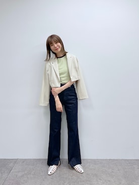 「mystic（ミスティック）のセンターステッチフレアデニム（デニムパンツ）」を使った、イワサキ カオリさん（レディース・167cm）の春コーディネート