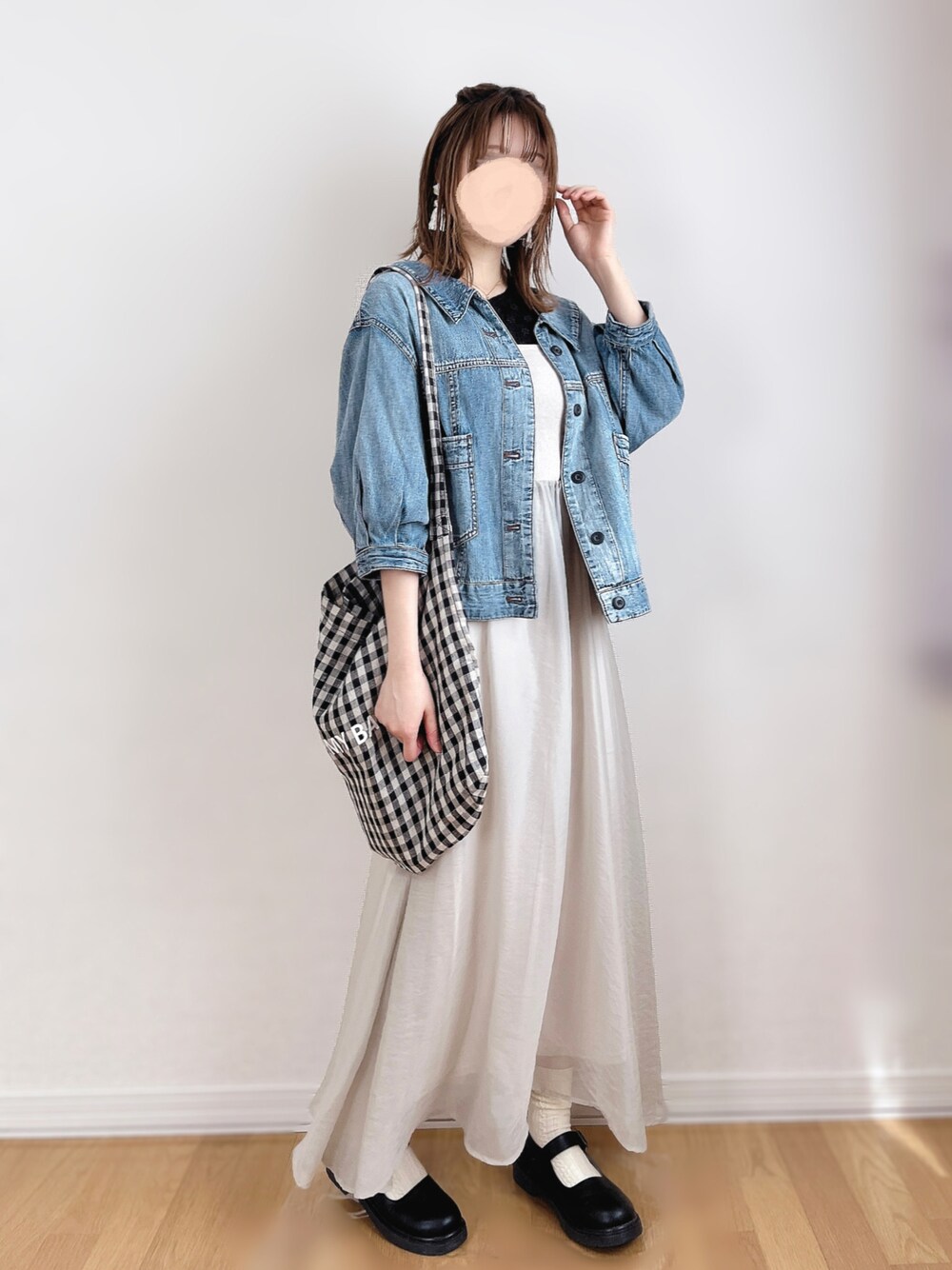 w closet - ダブルクローゼット 後ろレースアップチェックGジャン w closet（ダブルクローゼット）の「デニム後ろレースアップGジャン