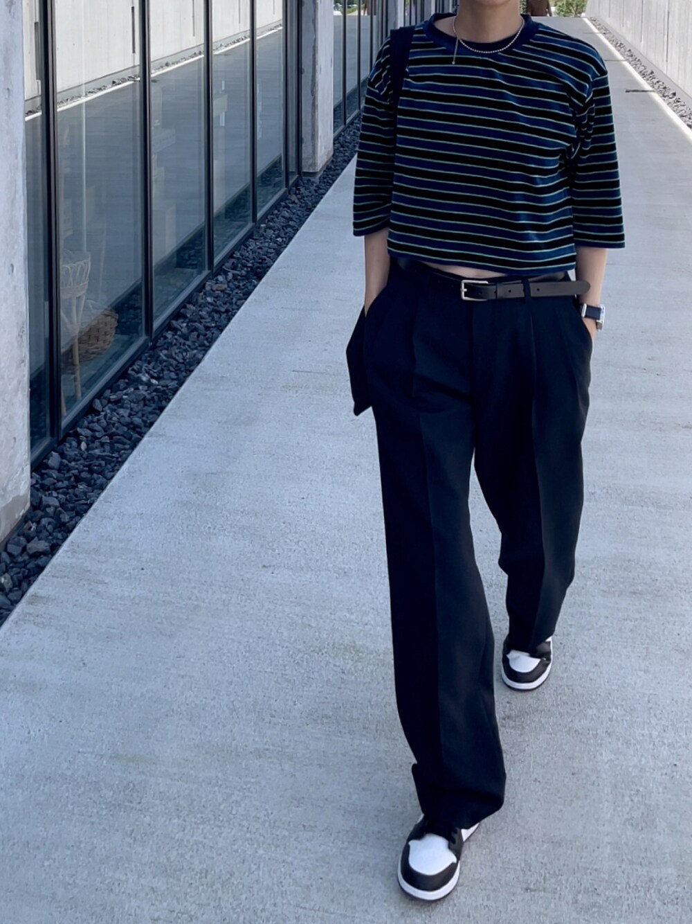 6（ロク）の「＜6(ROKU)＞VELOUR BORDER CROPPED T-SHIRT/T