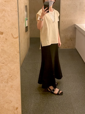 「ap retro（アプレトロ）のフリンジVネックベスト（ベスト、ホワイト系）」を使った、hana.さん（レディース・165cm）の秋コーディネート