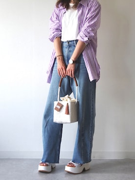 「PUPE（プーペ）のアイテム」を使った、EMC リテール事業部さん（レディース・168cm）の春コーディネート