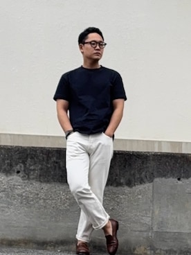 「CROCKETT&JONES（クロケットアンドジョーンズ）のアイテム（ローファー、ブラウン系）」を使った、としかつさん（メンズ・171cm）の春コーディネート