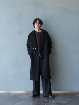 「Lui's（ルイス）のアイテム（チェスターコート）」を使った、小田十夢さん（メンズ・178cm）の冬コーディネート