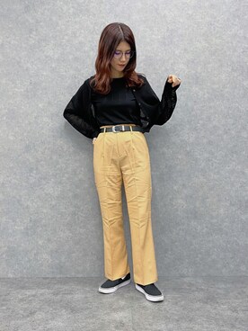 「GU（ジーユー）のアイテム（Tシャツ/カットソー、ブラック系）」を使った、kasumiさん（レディース・163cm）の秋コーディネート