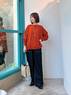 「URBAN RESEARCH DOORS（アーバンリサーチドアーズ）のウォッシャブルウールワイドプルオーバー（ニット/セーター、オレンジ系）」を使った、くずみさん（レディース・159cm）の秋コーディネート