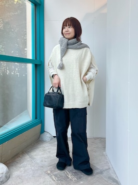 「アイテム（ストール/ショール）」を使った、くずみさん（レディース・159cm）の秋コーディネート