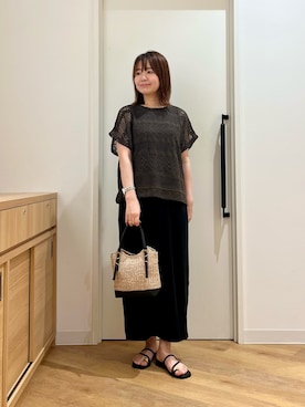 「URBAN RESEARCH DOORS（アーバンリサーチドアーズ）のクロップドレースプルオーバー（その他トップス、ブラウン系）」を使った、くずみさん（レディース・159cm）の夏コーディネート