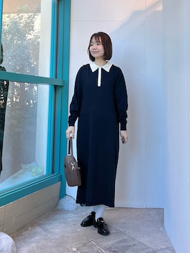 「URBAN RESEARCH DOORS（アーバンリサーチドアーズ）のバイカラーニットワンピース（ワンピース、ブルー系）」を使った、くずみさん（レディース・159cm）の秋コーディネート