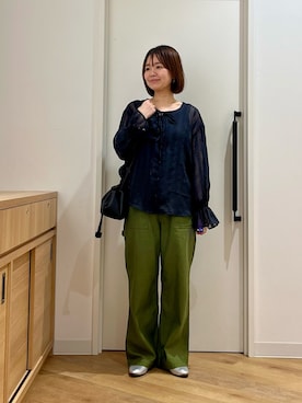 「URBAN RESEARCH DOORS（アーバンリサーチドアーズ）のシアーチェックブラウス（シャツ/ブラウス、ブラック系）」を使った、くずみさん（レディース・159cm）の夏コーディネート