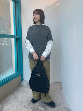 「アイテム（カーゴパンツ）」を使った、くずみさん（レディース・159cm・40代）の秋コーディネート