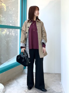 「アイテム（ステンカラーコート）」を使った、くずみさん（レディース・159cm）の秋コーディネート