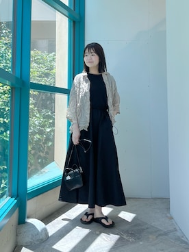 「FORK&SPOON（フォークアンドスプーン）のFORK&SPOON　ドッキングワンピース（ワンピース、ブラック系）」を使った、くずみさん（レディース・159cm）の春コーディネート