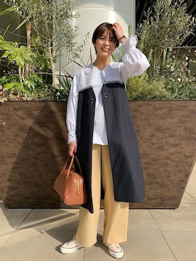 「アイテム（ベスト、ブルー系）」を使った、毛利さん（レディース・162cm）の春コーディネート