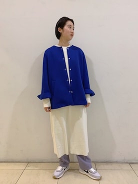「アイテム（その他アウター、ブルー系）」を使った、八木さん（レディース・162cm）の冬コーディネート