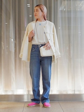 「SHIPS for women」｜「アイテム（ノーカラージャケット）」を使った、増田さん（レディース・157cm）の夏コーディネート