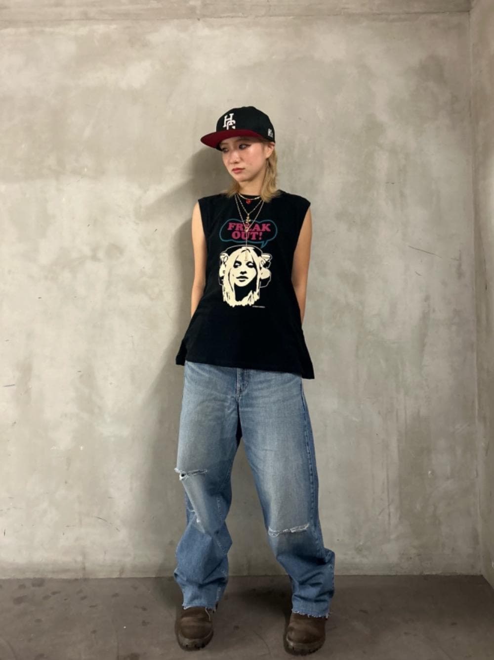 HYSTERIC GLAMOUR◆SOUND OF CHILL OUTノースリーブカットソー/FREE/コットン/BLK/プリント/01241CR05 HYSTERIC GLAMOUR(ヒステリックグラマー) / ノースリーブ