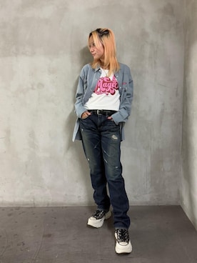 「HYSTERIC GLAMOUR（ヒステリックグラマー）のBLACK MAGIC WOMAN チビTシャツ（Tシャツ/カットソー）」を使った、sakurakoさん（レディース・158cm）の秋コーディネート