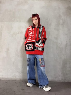 「アイテム（その他アウター、レッド系）」を使った、sakurakoさん（レディース・158cm）の秋コーディネート