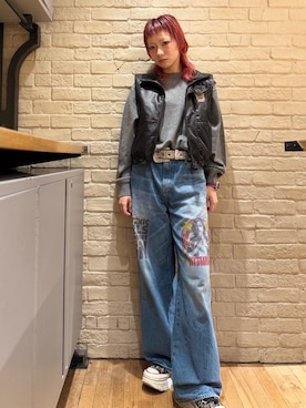 「HYSTERIC GLAMOUR（ヒステリックグラマー）のアイテム（ベスト）」を使った、sakurakoさん（レディース・158cm）の秋コーディネート