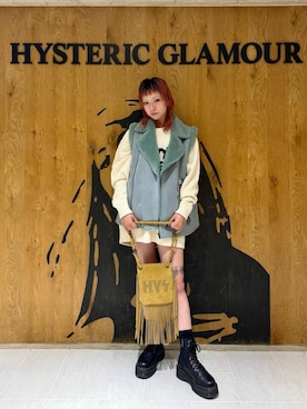 「HYSTERIC GLAMOUR（ヒステリックグラマー）のロゴスタッズ フリンジミニバッグ（ショルダーバッグ）」を使った、sakurakoさん（レディース・158cm）の秋コーディネート