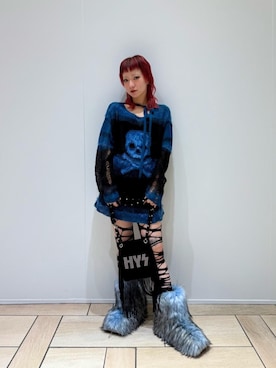 「HYSTERIC GLAMOUR（ヒステリックグラマー）のロゴスタッズ フリンジミニバッグ（ショルダーバッグ）」を使った、sakurakoさん（レディース・158cm）の秋コーディネート